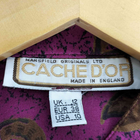 CACHE DOF 90S 英国製 総柄 クロップド ポリブラウス レディース