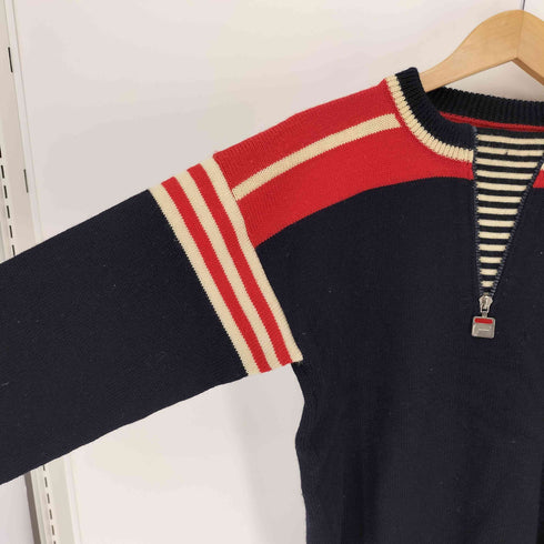 フィラ FILA 80-90S イタリア製 ロゴワッペン ロゴジップ ウール ハーフジップ ニット セーター メンズ