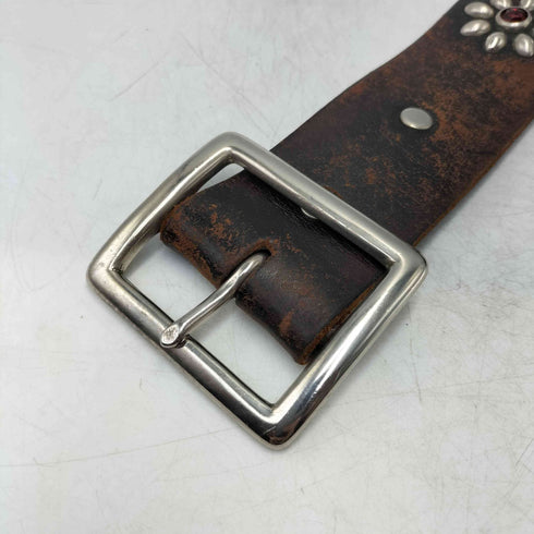 エイチティーシー HTC Rhine Stone Flower Belt レザー スタッズ ライン ストーン フラワー ベルト メンズ 34
