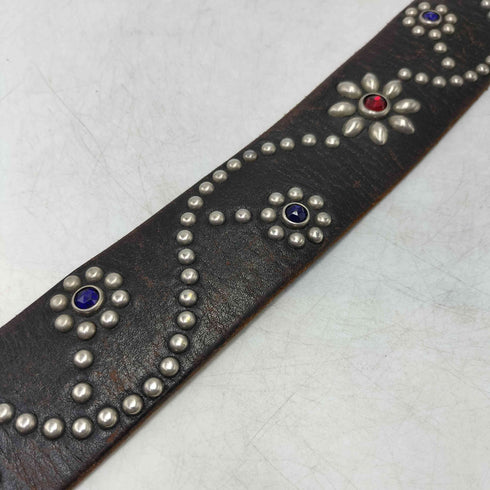 エイチティーシー HTC Rhine Stone Flower Belt レザー スタッズ ライン ストーン フラワー ベルト メンズ 34