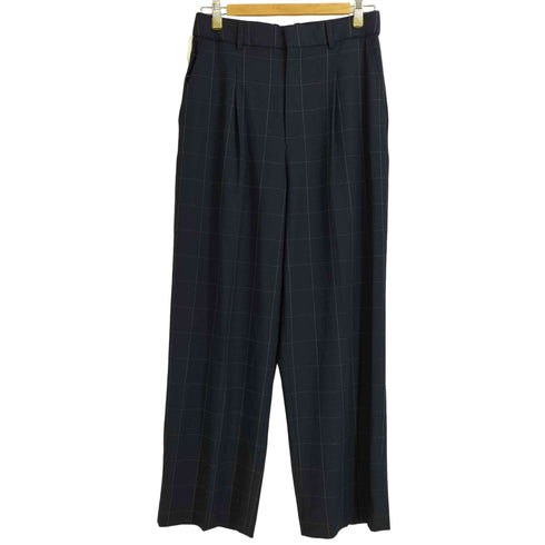 ユニクロ UNIQLO タックワイドパンツ(チェック・丈標準68~70cm) レディース L