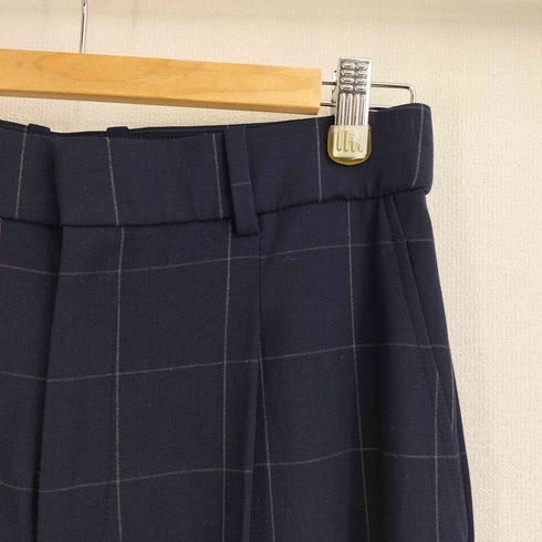 ユニクロ UNIQLO タックワイドパンツ(チェック・丈標準68~70cm) レディース L