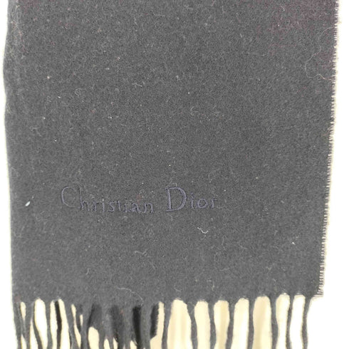 クリスチャンディオール Christian Dior イタリア製 ロゴ 刺繍 フリンジ ラムウール マフラー メンズ