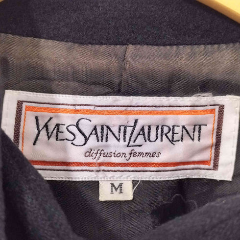 イヴサンローラン Yves Saint Laurent 90s OLD ウール100 ダブルブレスト スタンドカラー コート レディース import:M