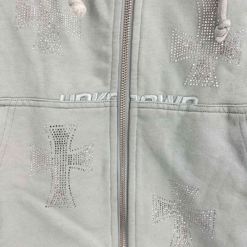 アンノウン UNKNOWN クロス ラインストーン ジップ パーカー メンズ import:S