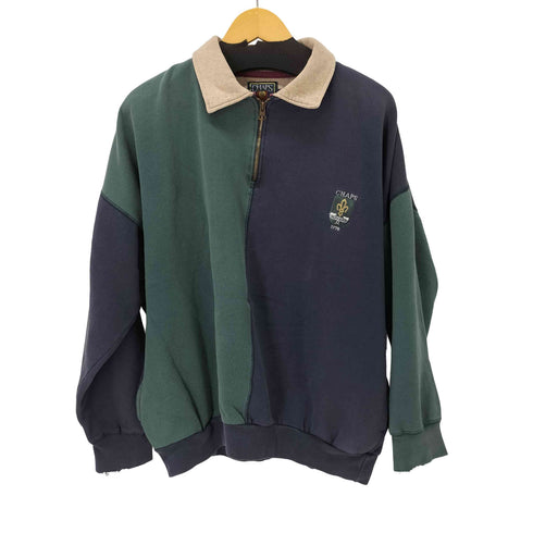 チャップスラルフローレン CHAPS RALPH LAUREN 80-90S フロントロゴ刺繍バイカラーハーフジップスウェット メンズ import:L