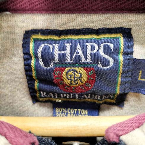 チャップスラルフローレン CHAPS RALPH LAUREN 80-90S フロントロゴ刺繍バイカラーハーフジップスウェット メンズ import:L