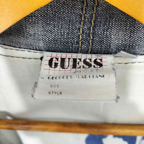 ゲス GUESS 90S 裏地ペンキロゴ スタンドカラー 袖ジップデザイン デニムジャケット メンズ import:M