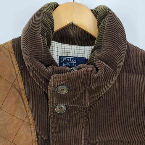 ポロバイラルフローレン Polo by RALPH LAUREN 裏地チェック ダブルジップ ハンティング コーデュロイ ダウンベスト メンズ import:M