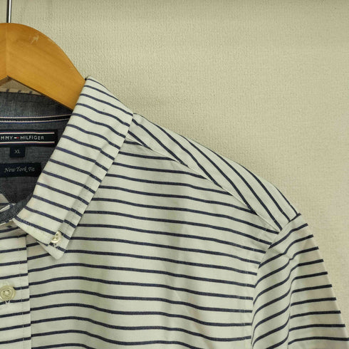 トミーヒルフィガー TOMMY HILFIGER NEW YORK FIT ボーダー ボタンダウン 長袖シャツ メンズ import:XL
