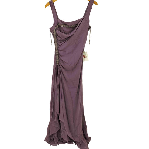Laurel シルク 100% ビジュー アシンメトリー ノースリーブ ドレスワンピース レディース EUR:38