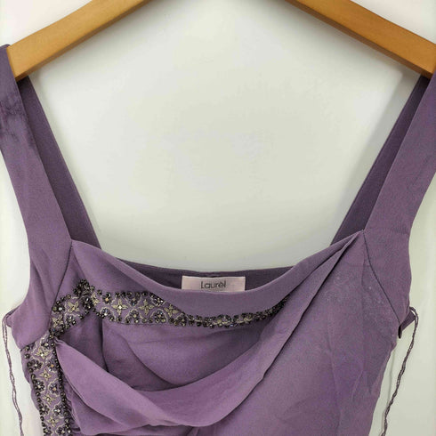 Laurel シルク 100% ビジュー アシンメトリー ノースリーブ ドレスワンピース レディース EUR:38