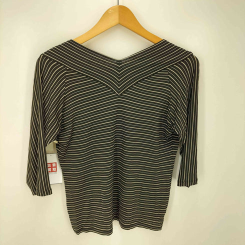 マックスマーラ MAX MARA 銀タグ ボーダー Vネック 七分袖 ストレッチ カットソー レディース import:S