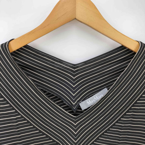 マックスマーラ MAX MARA 銀タグ ボーダー Vネック 七分袖 ストレッチ カットソー レディース import:S