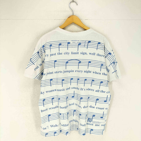 リー Lee 90-00s USA製 リリックオールオーバープリント 総柄 半袖Tシャツ カットソー メンズ JPN:L