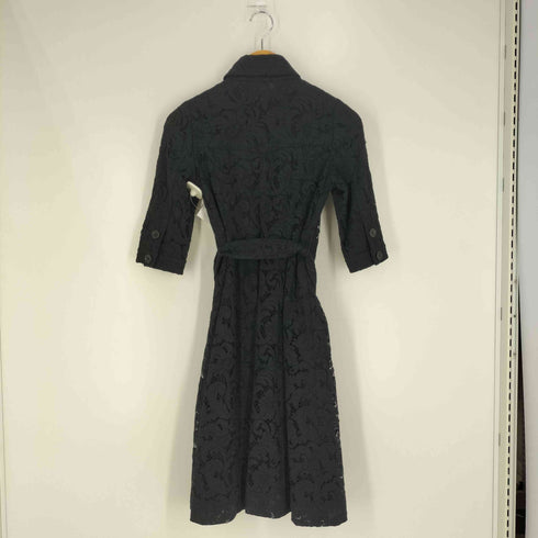 バーバリーブラックレーベル BURBERRY BLACK LABEL レース ベルテッド 七分袖ワンピース レディース 38