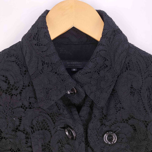 バーバリーブラックレーベル BURBERRY BLACK LABEL レース ベルテッド 七分袖ワンピース レディース 38