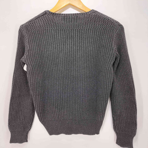 ラルフローレンスポーツ RALPH LAUREN SPORT 90-00S レザー星条旗パッチ装飾 L/S V畦ネック 畦編み プルオーバーニット レディース import:M