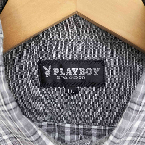 プレイボーイ PLAYBOY ロゴ 刺繍 S/S シアサッカー チェック シャツ メンズ LL