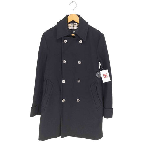 バーバリーブラックレーベル BURBERRY BLACK LABEL 裏地ノバチェック シルバーボタン ウールメルトン ピーコート メンズ JPN:M