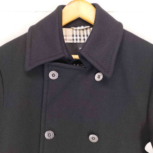 バーバリーブラックレーベル BURBERRY BLACK LABEL 裏地ノバチェック シルバーボタン ウールメルトン ピーコート メンズ JPN:M
