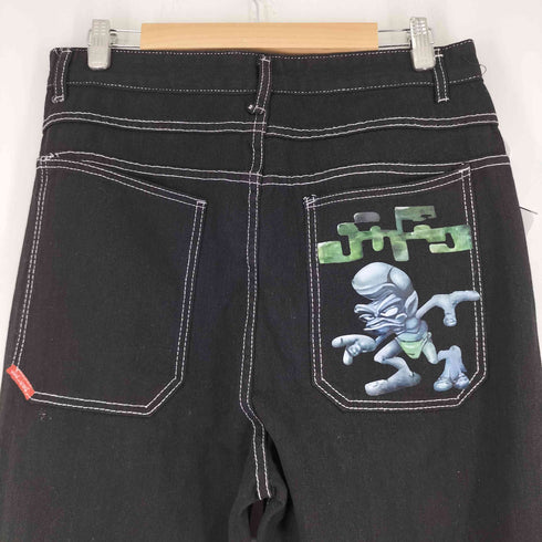 JNCOJEANS ブラックバギーデニムパンツ ポケットプリント メンズ 56