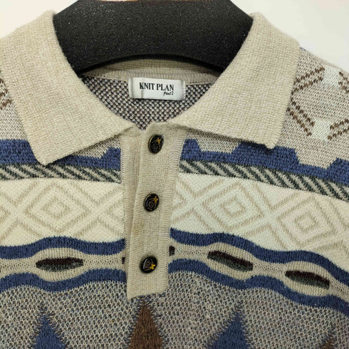 KNIT PLAN Part2 総柄 ニットポロ メンズ F