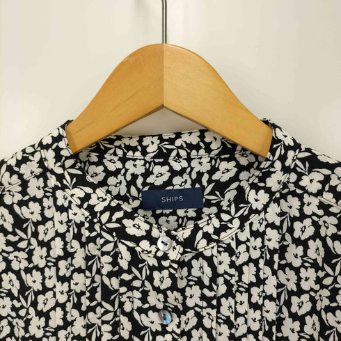 シップス SHIPS 25SS ドット / 花柄 バンドカラー サイド プリーツ ワンピース レディース JPN:M
