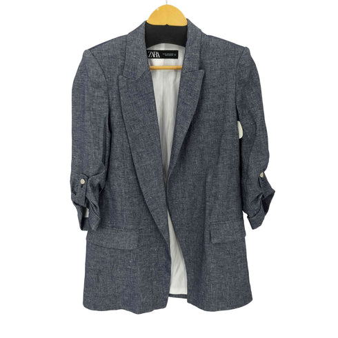ザラ ZARA LINEN BLEND BLAZER WITH ROLLED-UP SLEEVES レディース import:XS