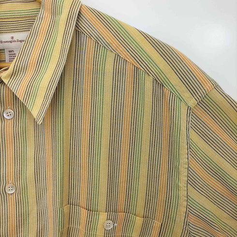 エルメネジルドゼニア Ermenegildo Zegna イタリア製 ストライプ ショートスリーブ ポケット シャツ メンズ import:XL