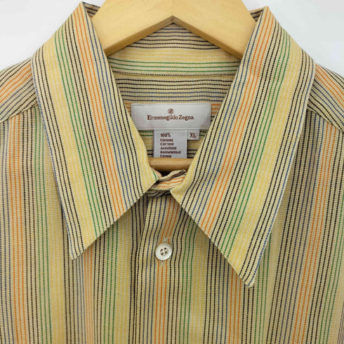 エルメネジルドゼニア Ermenegildo Zegna イタリア製 ストライプ ショートスリーブ ポケット シャツ メンズ import:XL