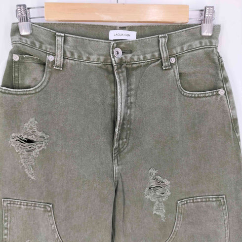 ラグアジェム LAGUA GEM PATCH POCKET STRAIGHT DENIM ワイドデニムパンツ レディース 26