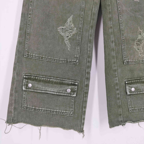 ラグアジェム LAGUA GEM PATCH POCKET STRAIGHT DENIM ワイドデニムパンツ レディース 26
