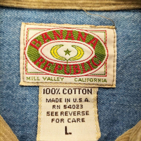 バナナリパブリック BANANA REPUBLIC 80s MADE IN USA 襟コーデュロイデニムL/Sシャツ メンズ JPN:L