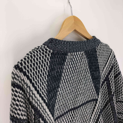80-90S BARNABY 韓国製 総柄 レザー アクリル ニット セーター メンズ import:L