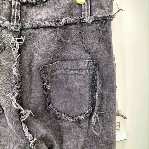メイド エクストリーム MADE EXTREME 切りっぱなし パッチワーク ブラック デニム パンツ ユニセックス レディース XL