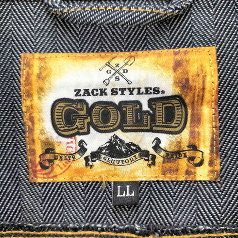 ZACK STYLES GOLD ロゴ刺繍 へリンボーン柄 つなぎ オーバーオール メンズ LL