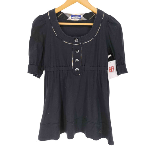 バーバリーブラックレーベル BURBERRY BLACK LABEL チェックパイピングウエストマークハーフボタンブラウス レディース 38
