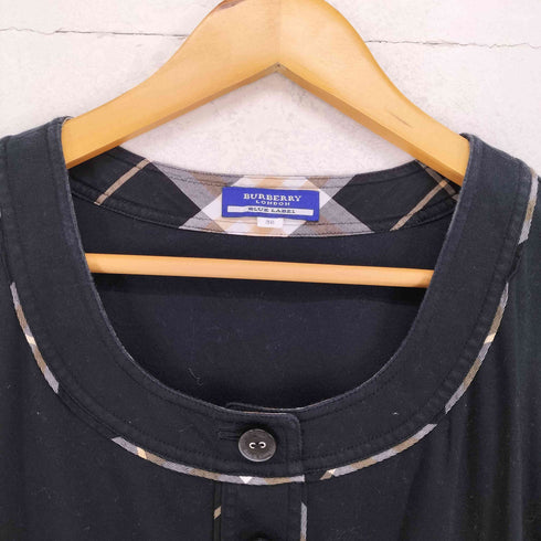 バーバリーブラックレーベル BURBERRY BLACK LABEL チェックパイピングウエストマークハーフボタンブラウス レディース 38