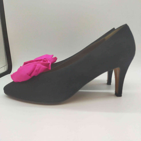 イヴサンローラン Yves Saint Laurent イタリア製 フラワー デザイン スウェード ヒール パンプス レディース EUR:36