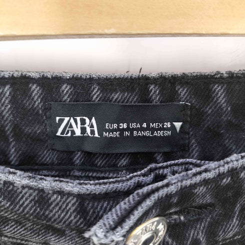 ザラ ZARA ダメージ カットオフ加工 ワイド ブラック デニムパンツ レディース 36