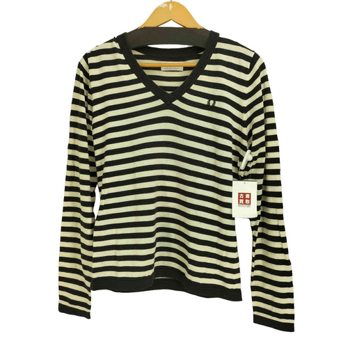 フレッドペリー FRED PERRY Vネック ボーダー コットン ナイロン 長袖 ニット レディース US:6