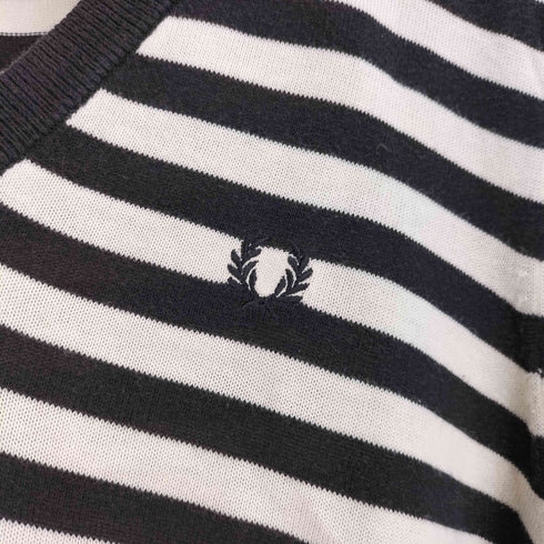 フレッドペリー FRED PERRY Vネック ボーダー コットン ナイロン 長袖 ニット レディース US:6