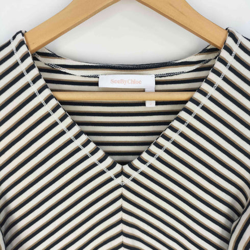 シーバイクロエ SEE BY CHLOE ボーダーフリルスリーブ Vネック ワンピース レディース import:S