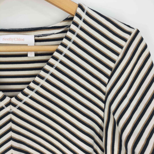 シーバイクロエ SEE BY CHLOE ボーダーフリルスリーブ Vネック ワンピース レディース import:S