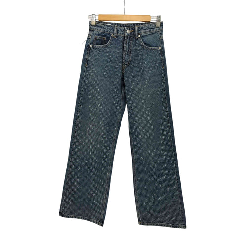 ザラ ZARA RELAXED MID-WAIST RHINESTONE JEANS ラインストーンデニム レディース 32