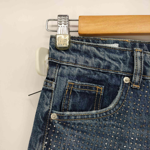 ザラ ZARA RELAXED MID-WAIST RHINESTONE JEANS ラインストーンデニム レディース 32