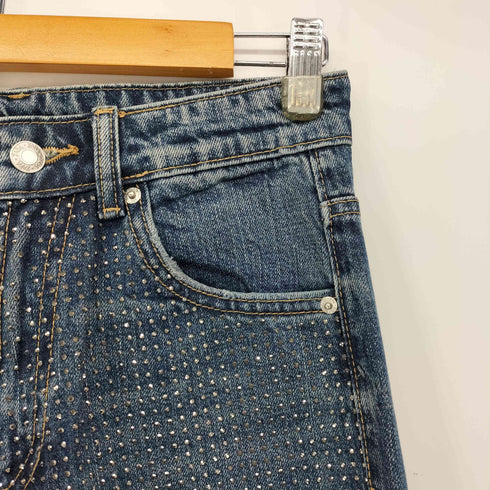 ザラ ZARA RELAXED MID-WAIST RHINESTONE JEANS ラインストーンデニム レディース 32