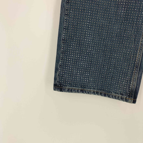 ザラ ZARA RELAXED MID-WAIST RHINESTONE JEANS ラインストーンデニム レディース 32