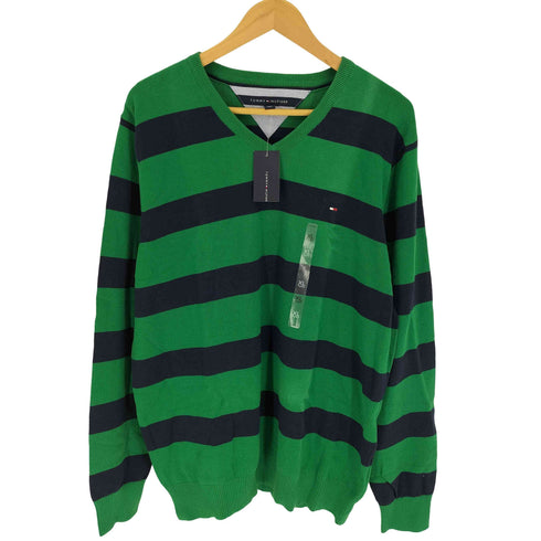 トミーヒルフィガー TOMMY HILFIGER ロゴ刺繍 ボーダー Vネック L/S ニット カットソー メンズ import:XL